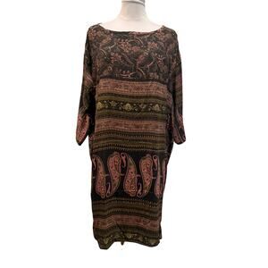 Vintage Tienda Ho Paisley Silk Caftan Tunic Dress Boho Festival OS Eclectic 90s